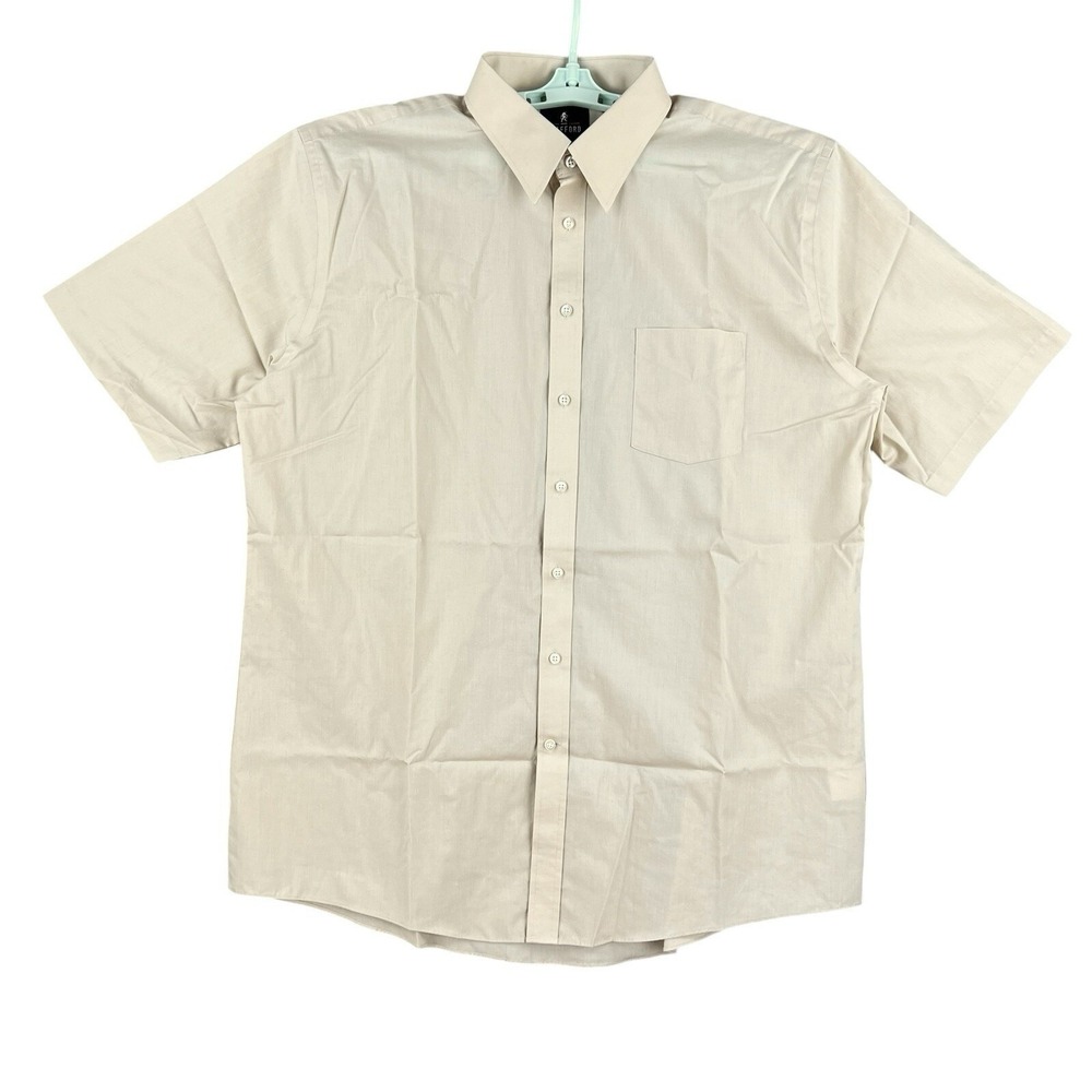 Stafford Men's Regular Fit Tan Shirt Size 18 Button Casual Short Sleeve